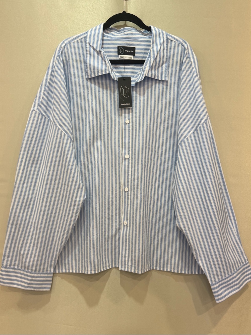 Boxy Stripe Button-Up Shirt - Light Blue size XXL 100% cotton
